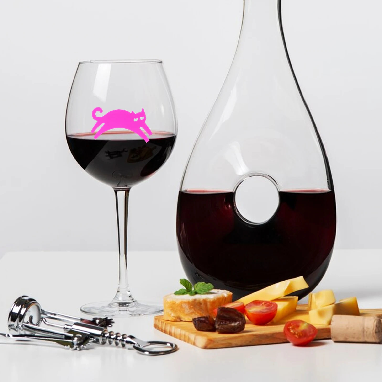 

6 шт., идентификаторы бокалов для вина с изображением кота, силиконовые маркеры для напитков, декоративные многоразовые подвески для вечеринок, чашек для свадеб, баров, ресторанов