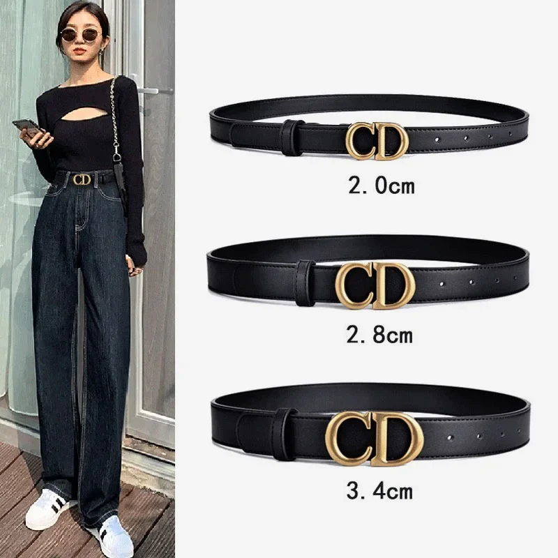 Women's Genuine Leather Belt Versatile Ins Style Jeans Skirt Decoration Fine Leather Belt Cow Letter For Ladies