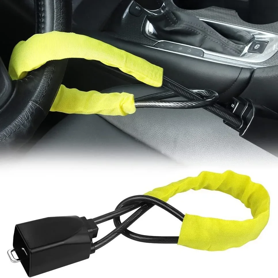 

DurableCar Steering Wheel Lock Steel Cable Lock Bold Car Anti-theft Seat Belt Buckle Lock General Automotive