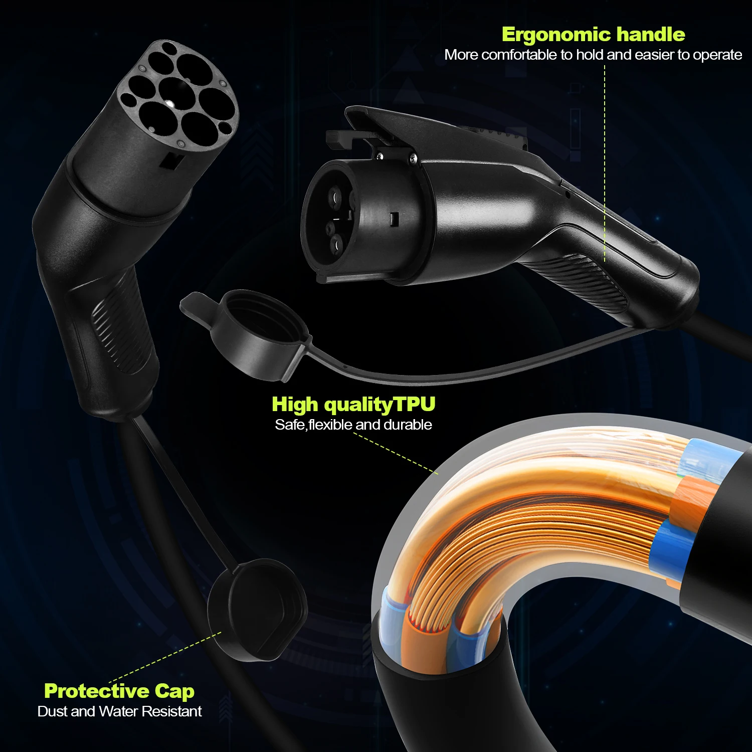 Kolanky كابل شحن EV محمول 32A 7.2KW نوع 2 إلى النوع 1 شاحن محطة عامة مركبة كهربية سيارات هجينة 3.5 متر #5