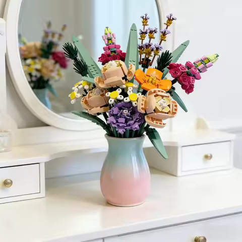 939PCS Wildflower Bouquet Building Blocks 3D Eternal Artificial Rose Orchid Model Kit Home Office Decor Valentine Gift Idea