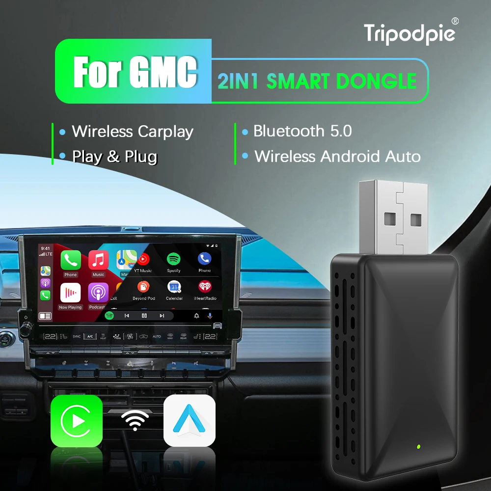 Wireless Android Auto Carplay Adapter 2in1 Smart Dongle Play&Plug GMC Canyon SierraSierra HDYukon Yukon XL Acadia Terrain