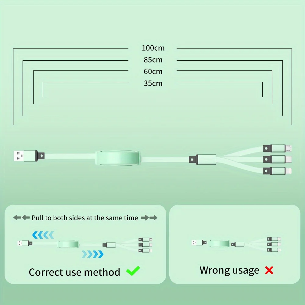 3 In 1 USB Cable  Retractable Data Cord For Iphone Samsung Huawei Xiaomi Multi Port Multiple Charging Wire image 2