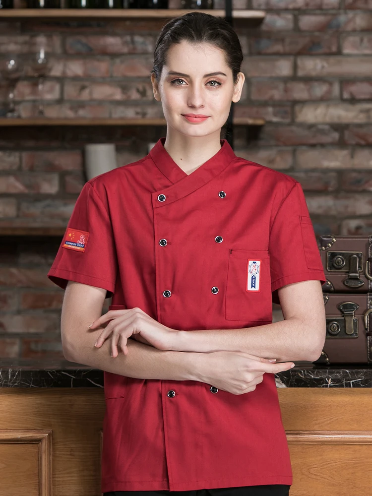 Womens Chef Shirt Restaurant Work Uniform Chef Coat Jacket Hotel Canteen Kitchen Food Service Cooking Overalls Waiter Workwear