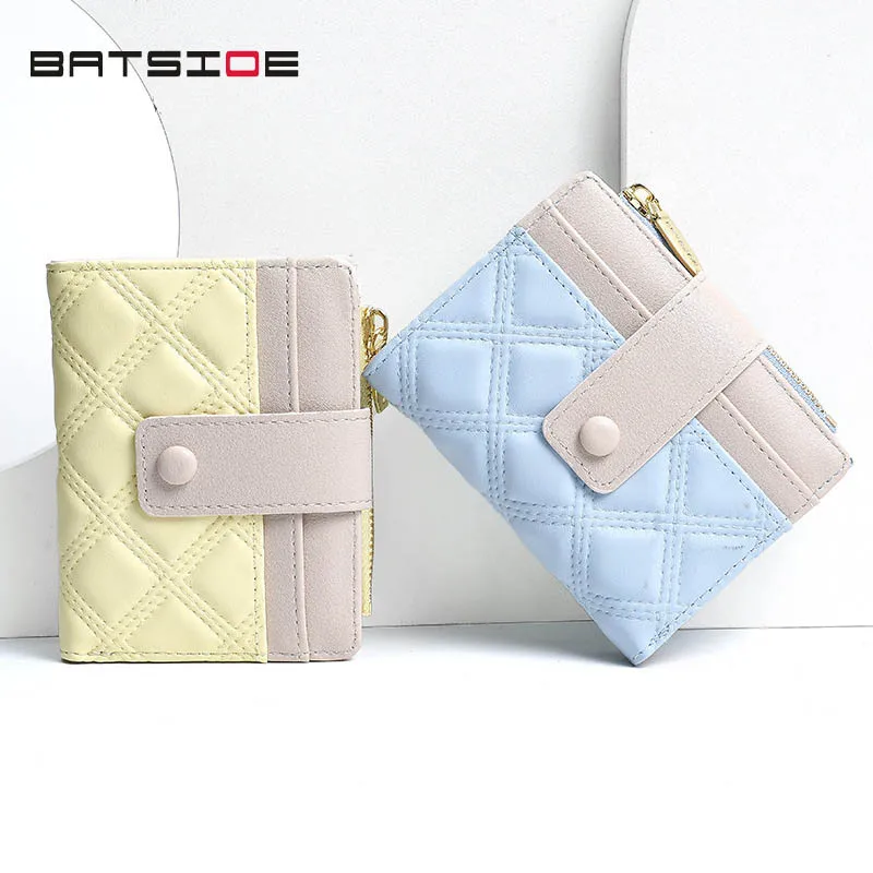 Student\'s Card Holder Short Teenage Girl Wallets PU Leather Preppy Style Coin Purse Convenient Hasp Zipper Square Cute Plaid Bag