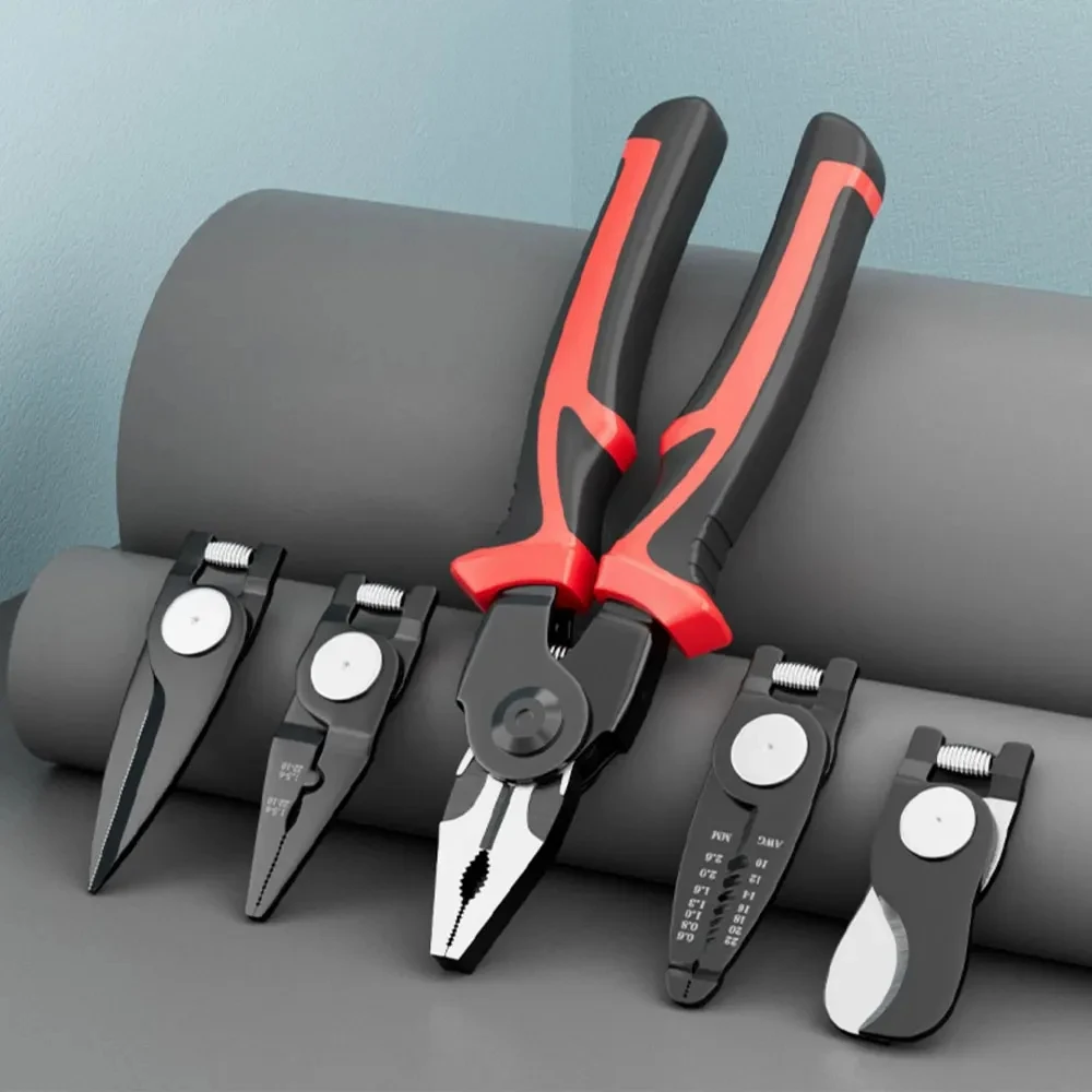 5 in 1 Wire Stripper Set Combination Interchangeable Pliers Sets Kit Crimper Linesman Pliers Cable Cutter