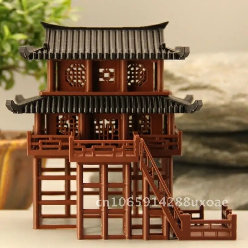 Micro landscape stilted buildings, ancient architectural ornaments, micro landscape landscaping, water and land tank pavilions