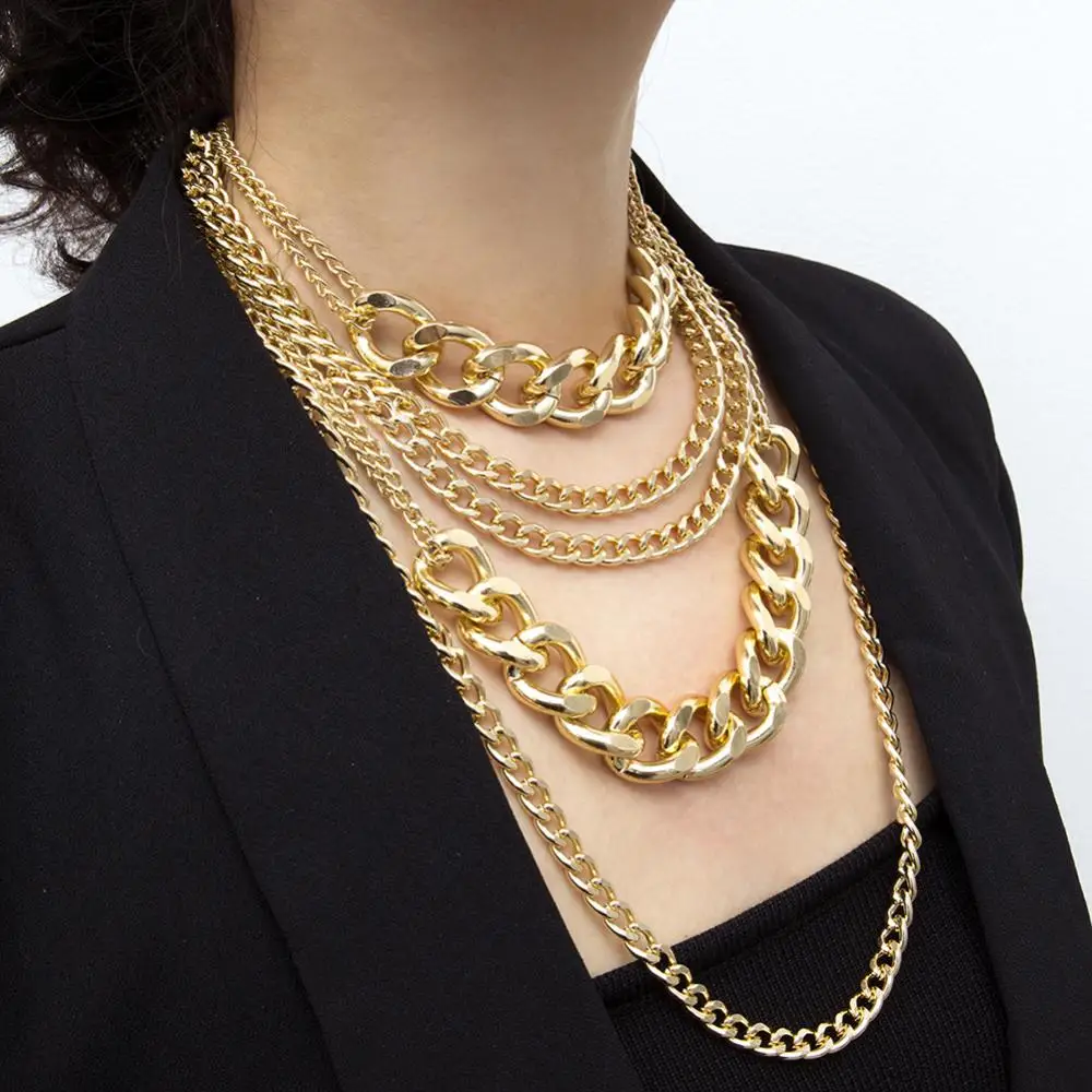 Punk Women Multi-layer Chain Statement Necklace Rock Hip-hop Jewelry Wedding Christmas Gifts