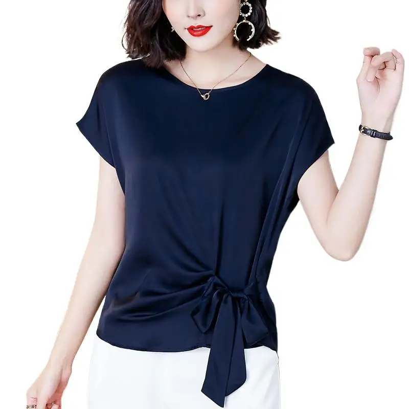 New Summer Acetate satin shirts Woman elegant Vintage Harajuku blouse Women Sexy artificial silk Tops Female chiffon Clothing