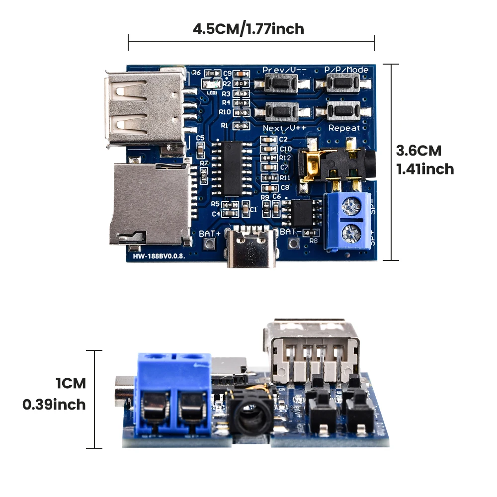 TF-Karten-USB-Stick MP3-Format-Decoder-Board-Modul Verstärker Audio-Player mit Dekodierung – Detail 13