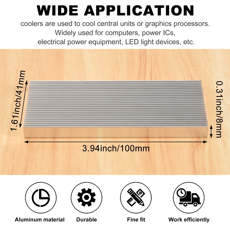 Dissipador de calor de alumínio completo para transistor amplificador LED de alta potência 100X41x8mm