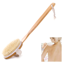 Bath Brush Body Brushing With Long Wooden Handle Back Scrubber Natural Bristle Shower Massager for Exfoliating Body Skin Wet Dry