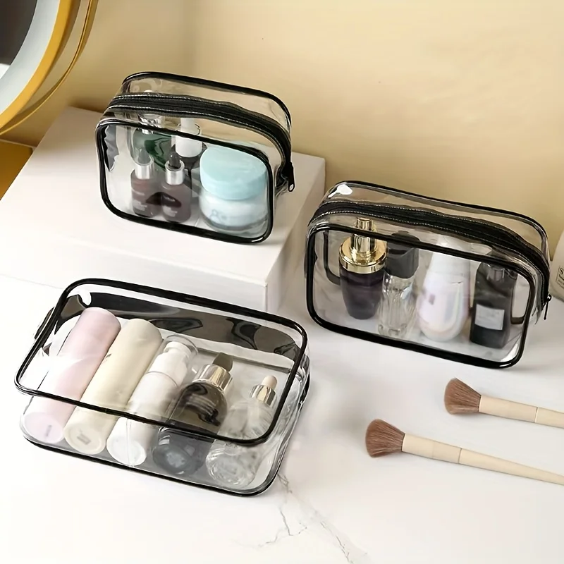 2PC Transparent Makeup Bags,Portable Durable Cosmetic Storage Bags,Waterproof Bath Bags Suitable for Women's Home and Travel Use