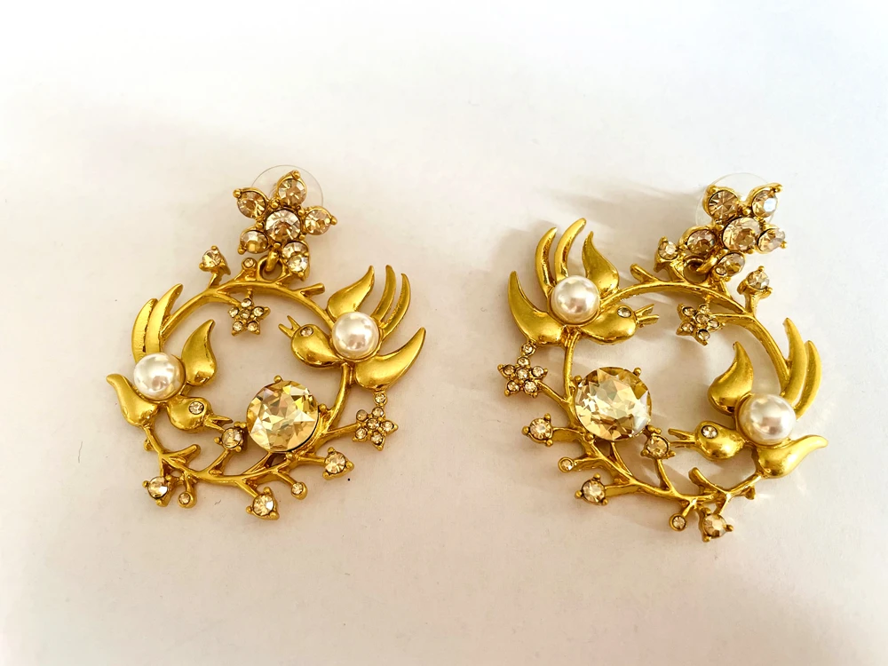 High quality bird earrings gold-plated pearl rhinestone earrings Luxury piercing Ear cuffs Women jewelry gold