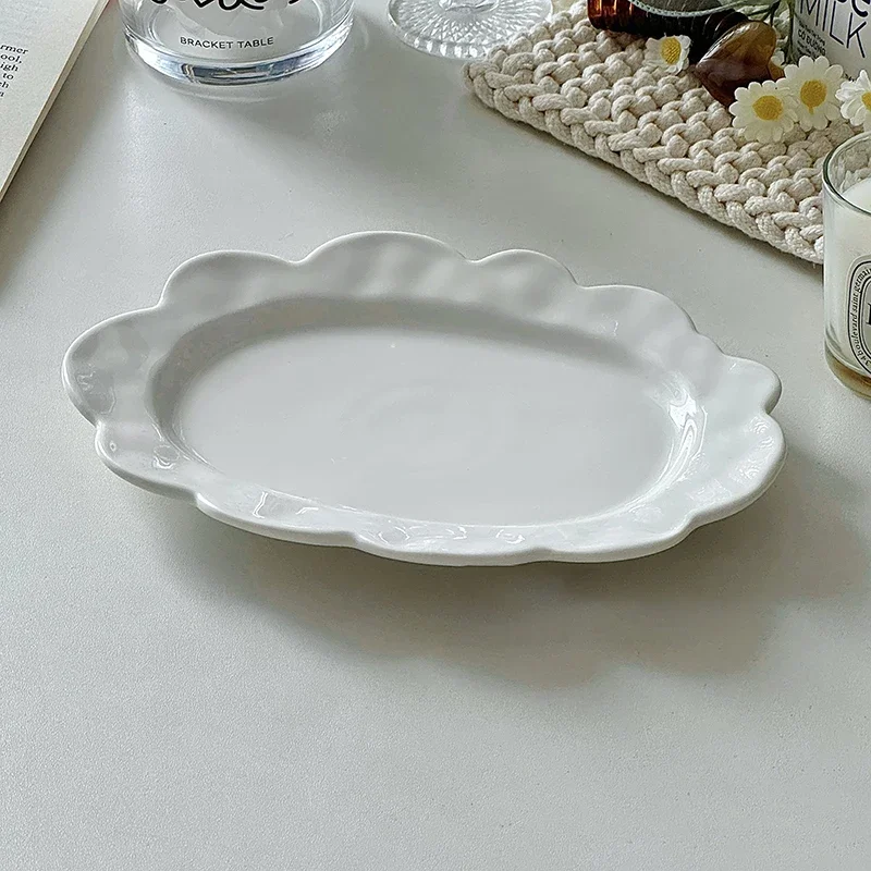 Solid Colour Afternoon Tea Dessert Cake Plate Western Restaurant Simple Spaghetti Plates Household Fruit Flat Dish Tableware