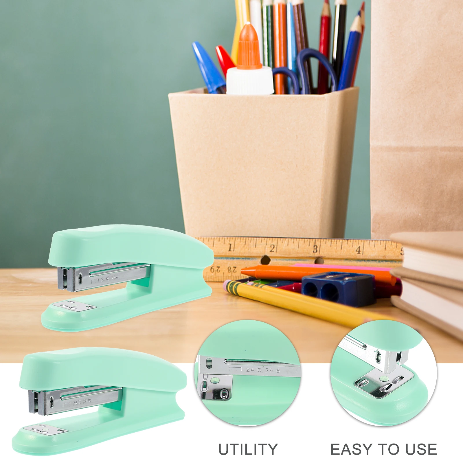 

Portable Desk Stapler Small Office Supplies Heavy Duty Pink Macaron Color Student Stationery Binding Tool Compact Size Long