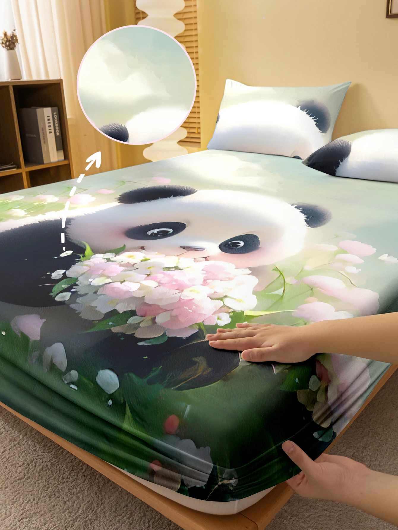 

1 cartoon cute Animal Panda digital printed frosted Fitted Sheet,bedroom printed bed cover,bedding(No pillowcase)