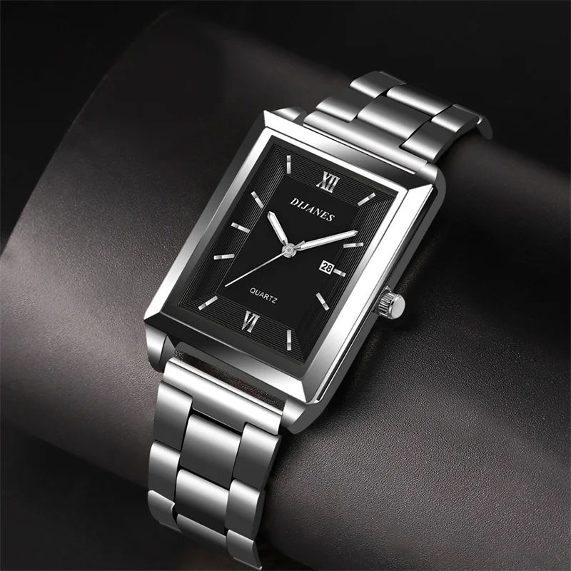 Quartz Watch For Men Luxury Fashion Business Watch Rectangle Stainless Steel Casual Quartz Men Watch Male Clock Reloj Hombre