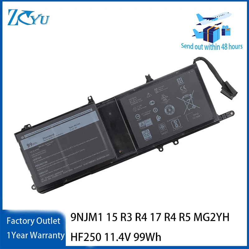 

Аккумулятор для ноутбука 9NJM1 для Dell Alienware 15 R3 R4 17 R4 R5 MG2YH HF250 11.4V 99Wh