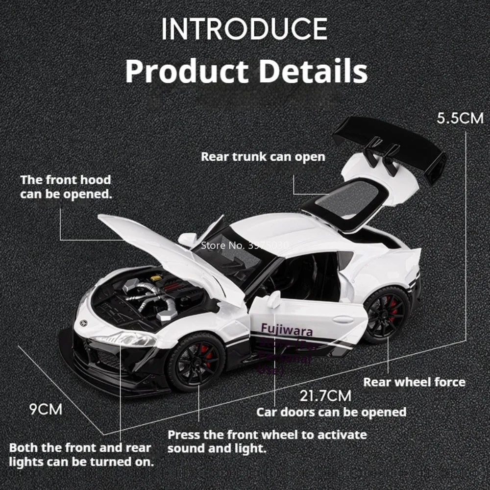1:22 Scale Supra‌ 963 Models Cars Alloy Diecast Toy with Pull Back Light Sound Miniature Sports Car Model for Kids Xmas Toys