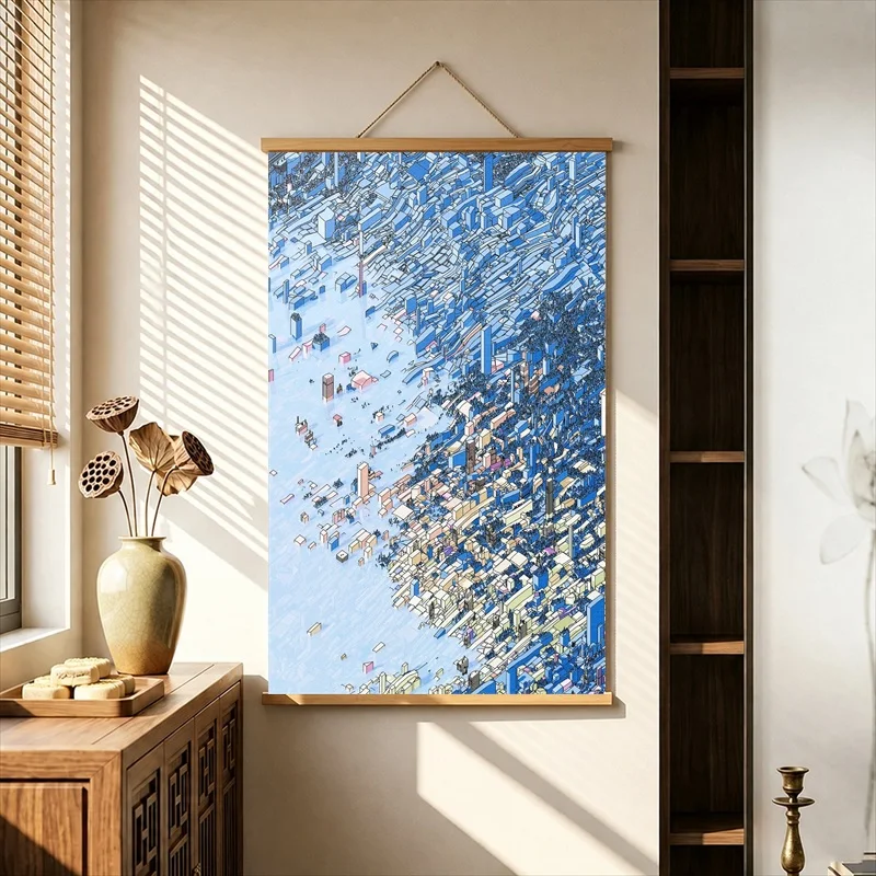 Wall Art Pastel Flower Fields in Abstract Light, Soft Botanical Pearlescent Canvas Wall Hanging Scroll for Beauty Studio Decor