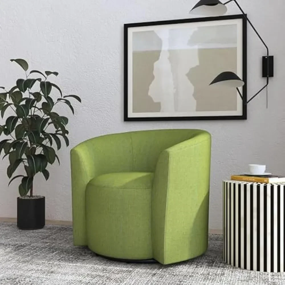 Living Room Chair, 360 ° Bucket Back Rotating Soft Cushion, Olive Green Living Room Woven Chair, Living Room Sofa Chair