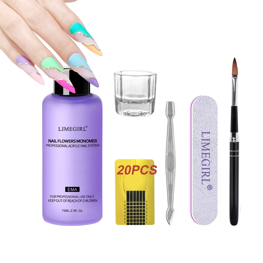 75ML*1 piece Acrylic liquid monomer with brush sand rub crystal cup for acrylic powder nail engraving/extension/dipping crystal