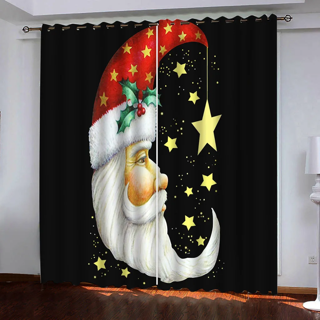 2 piece set of Red Christmas Outfit Santa Curtain - Digital print - Polyester - perfect for living room, kitchen, bedroom