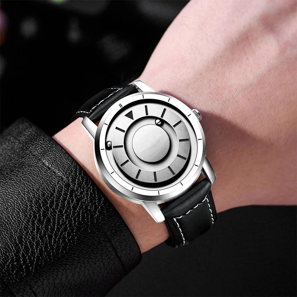 첸시 남성용 새 시계 마그네틱 메탈 스틸 밴드 남성 시계 블랙 테크놀로지 패션 스틸 볼 가죽 남성용 손목시계