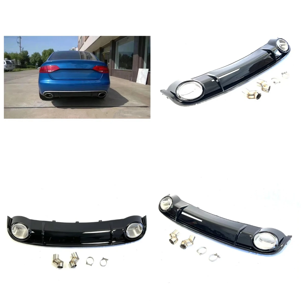 

09-12 RS4 Style Rear Diffuser for A4 B8 Upgraded RS4 Rear Lip Tail Throat Exhaust