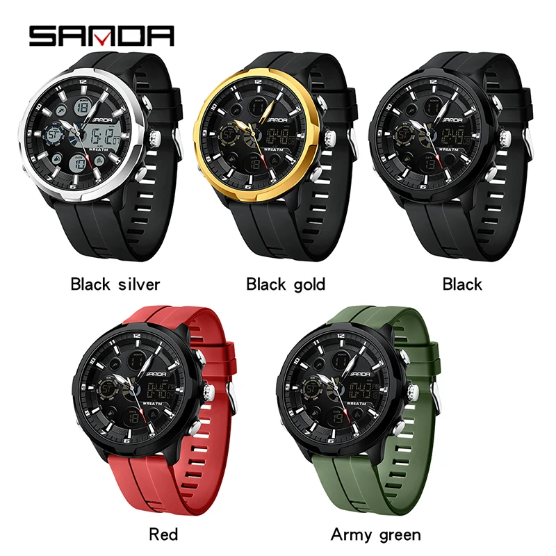 SANDA Top Brand G Style Men Watches 50M Waterproof Sports Military Quartz Watch For Male Double Display Digital Wristwatch Clock