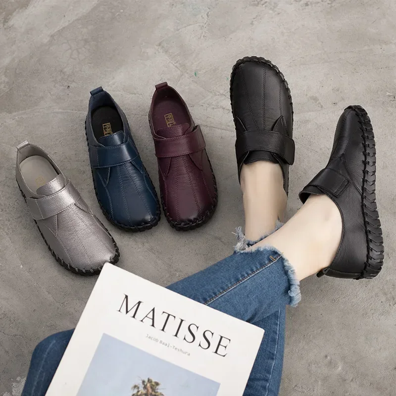 Ballerines de Luxe en Cuir group pour Femme, Chaussures de Travail, Mocassins Noirs, Grande Taille 42, Nouvelle Collection