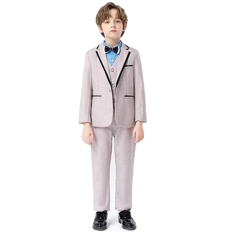 

Children Elegant Jacket Vest Pants Bowtie 4PCS Photograph Suit Boys Wedding Dress Kids Tuxedo Set Teen Birthday Party Costume