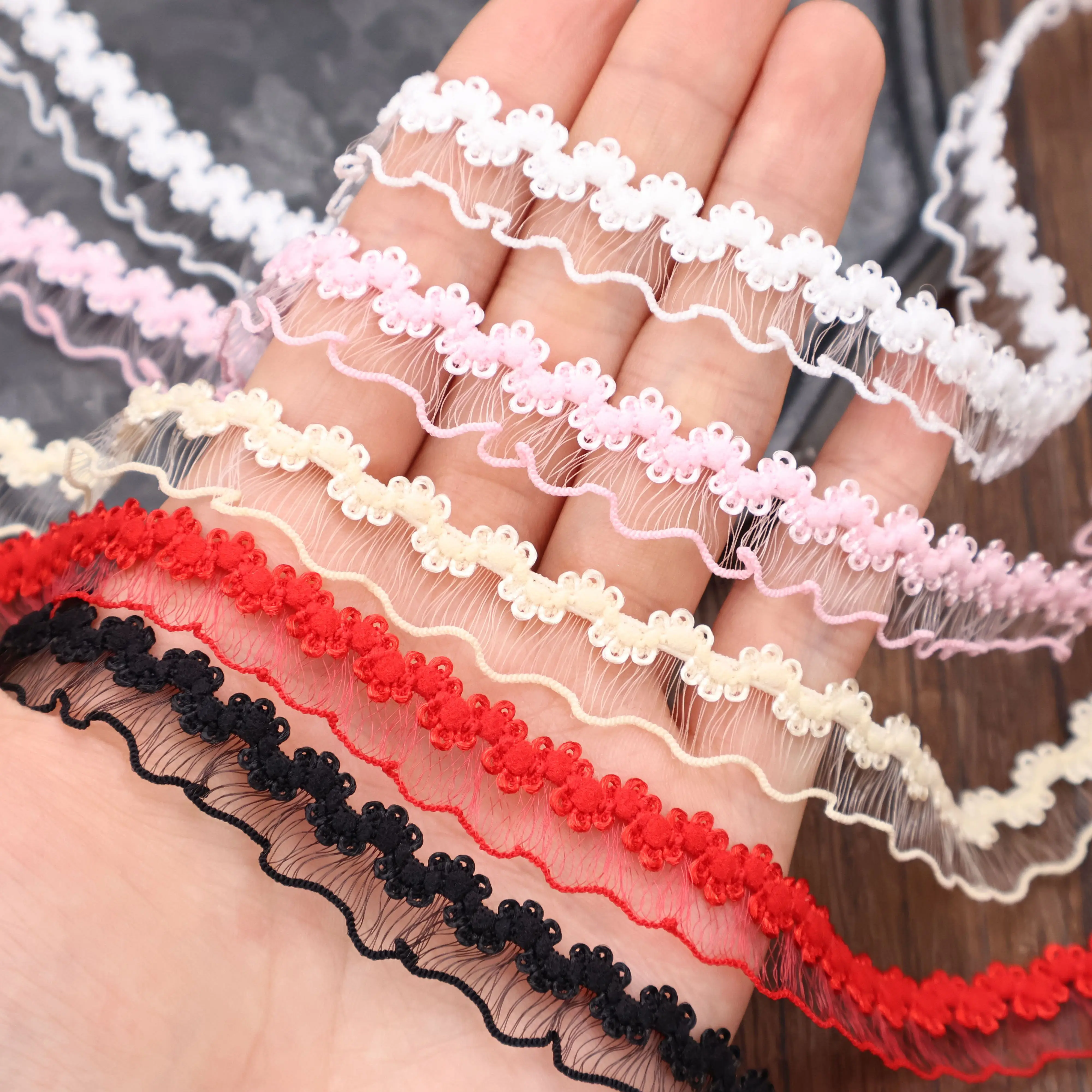 3 Yards Elastic Ruffle Lace Trim Stretch Narrow Ruffle Edge Lace Ribbon for Clothing Sewing, Dress Decoration