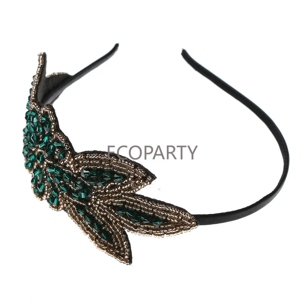 Accessori per capelli fascia per capelli con paillettes con perline di strass verde 1920s Vintage Gatsby Party copricapo guanti da donna portasigarette