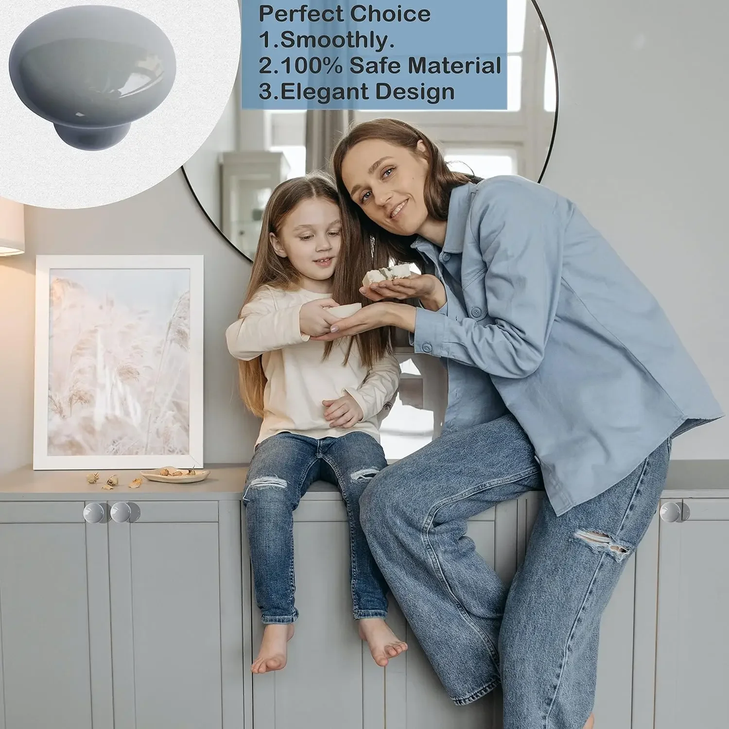 Ceramic Drawer Knobs,Grey Porcelain Cabinet Knobs for Home Decor,Round Ceramic Dresser Knobs for Kids Room, Cupboard, Nightstand