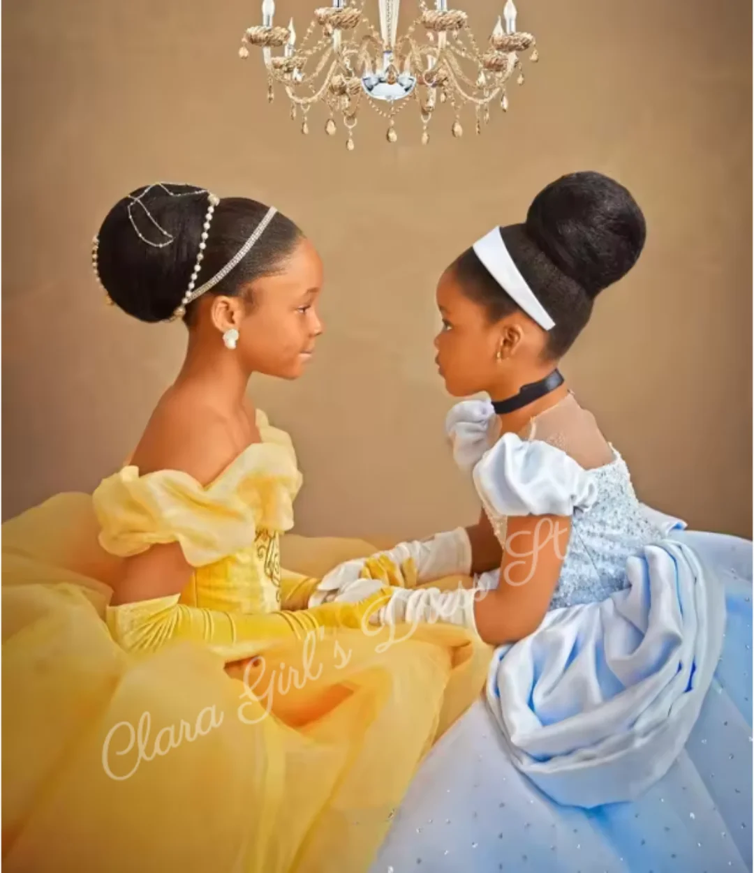 Robe de soirée à fleurs bleu clair pour filles, tenue de soirée à paillettes, col rond, ourlet Long, pour fête d'anniversaire, première Communion