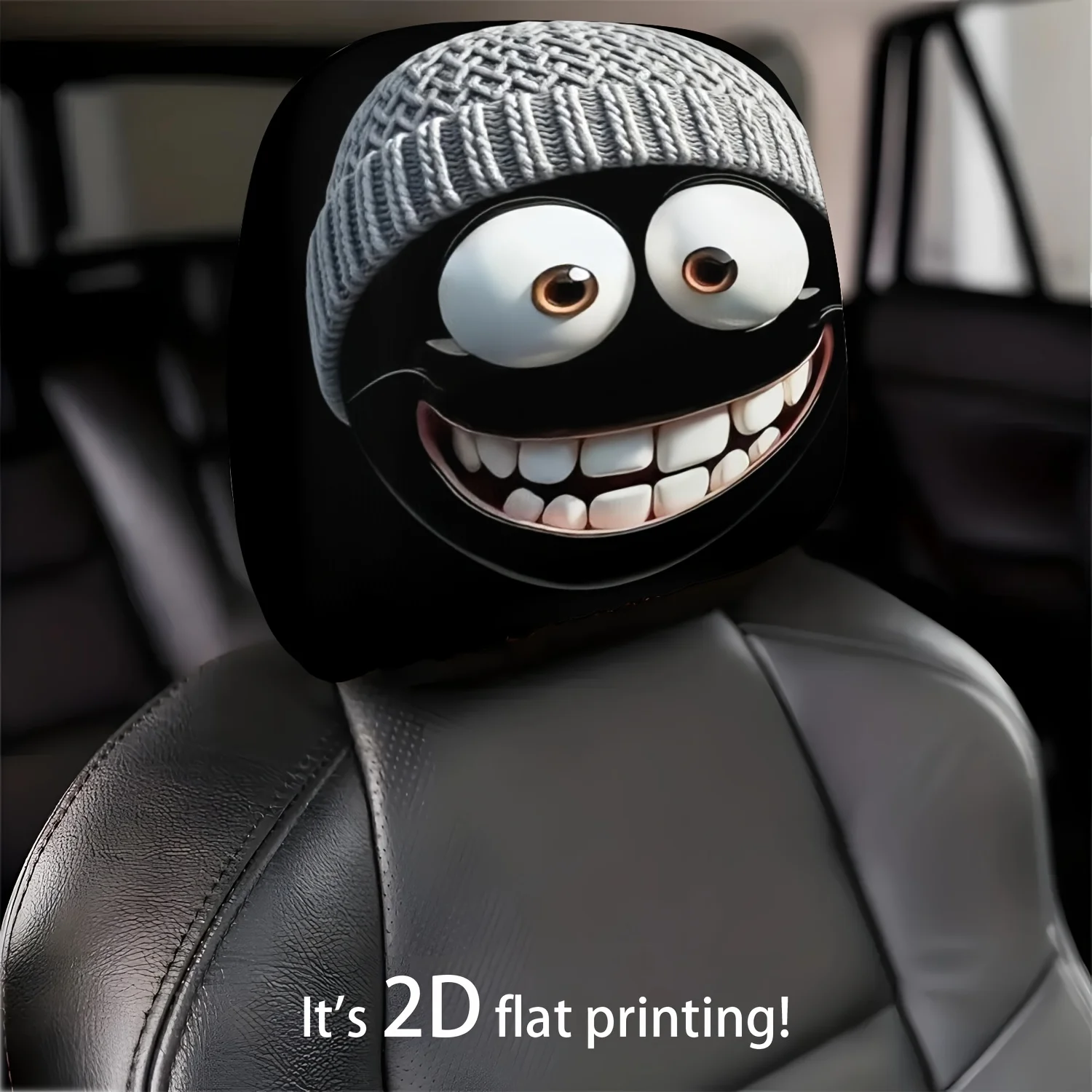 2 pieces of classic cartoon character knitted caps with cute expressions and smiling themes, car headrest covers, washable image 3