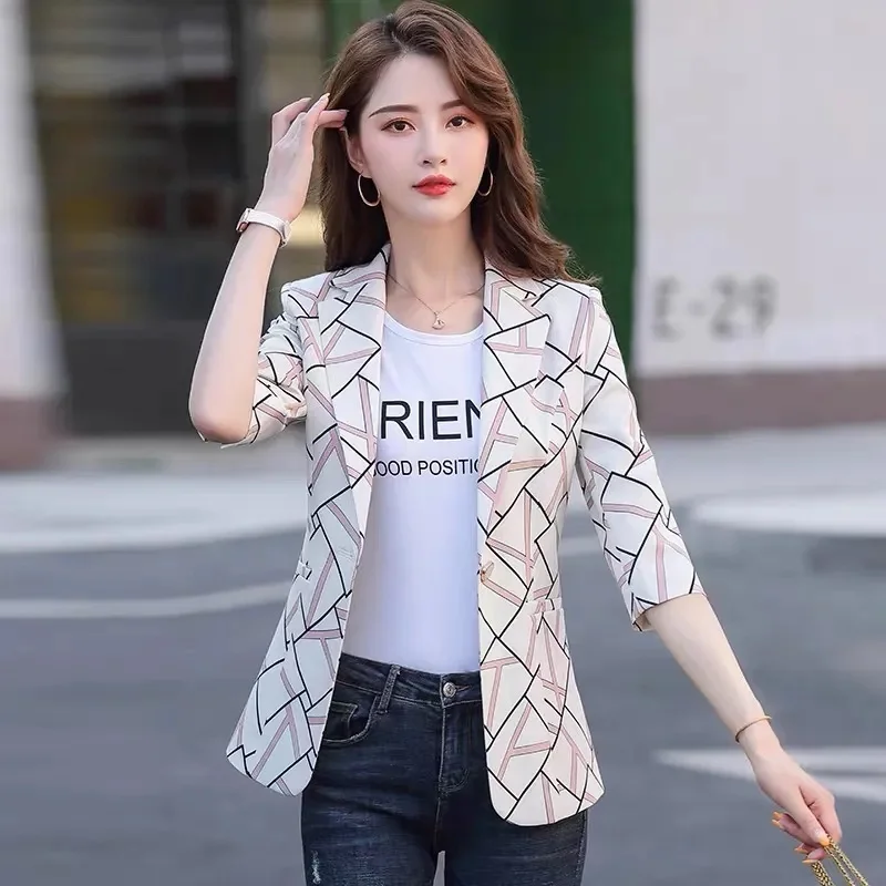 2024 New Women Blazer Print Suit Femme Jackets Office Ladies Blazers Female Casual Single Button Jacket Coat Slim Work Blazer