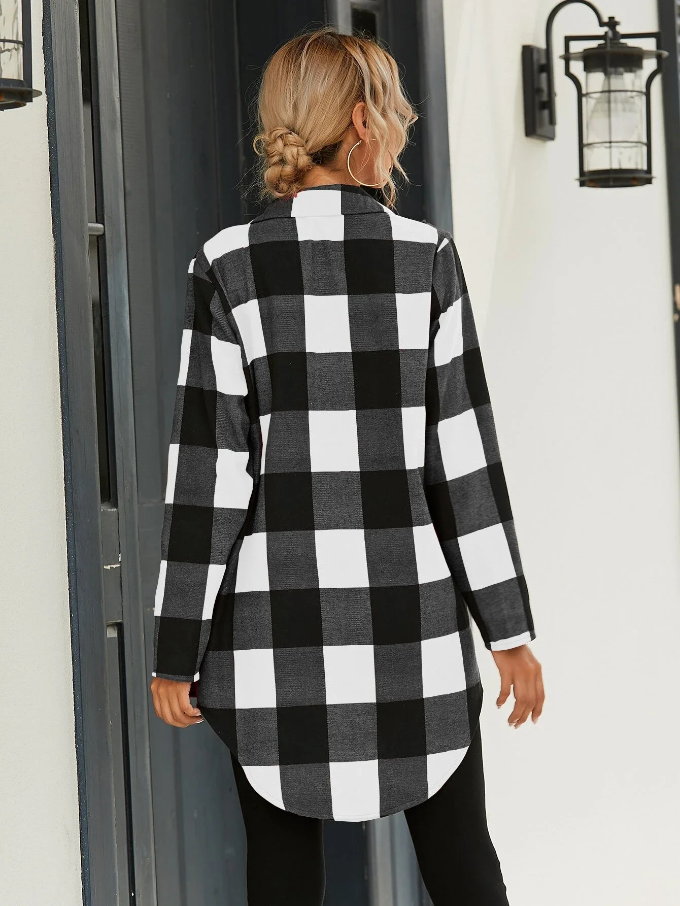 Women Black White Plaid Long Sleeve Shirt Jacket Blazer Coat Open Front Casual Outwear Oversized Streetwear Fall 2026