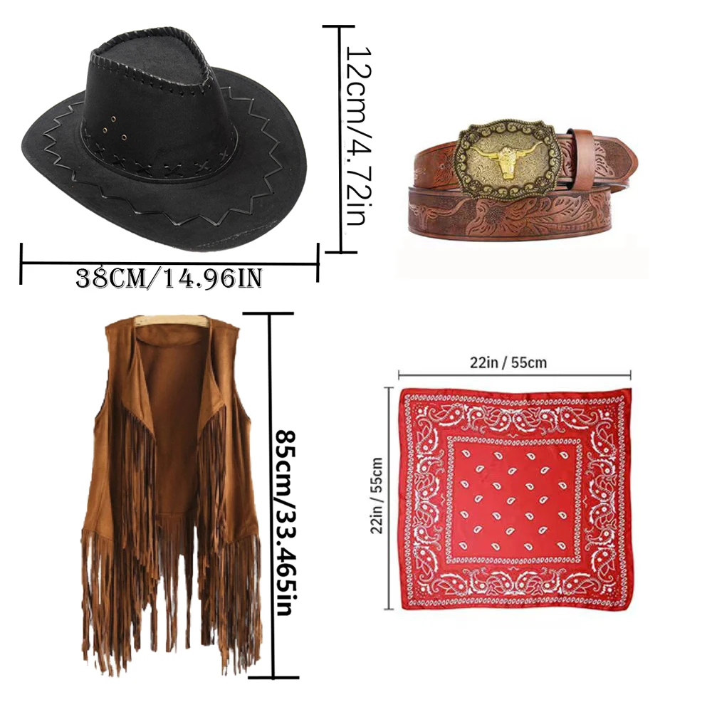 PESENAR Sombreros y pañuelos de vaquero occidental para niños y niñas, sombreros de vaquero para accesorios de disfraces de Halloween