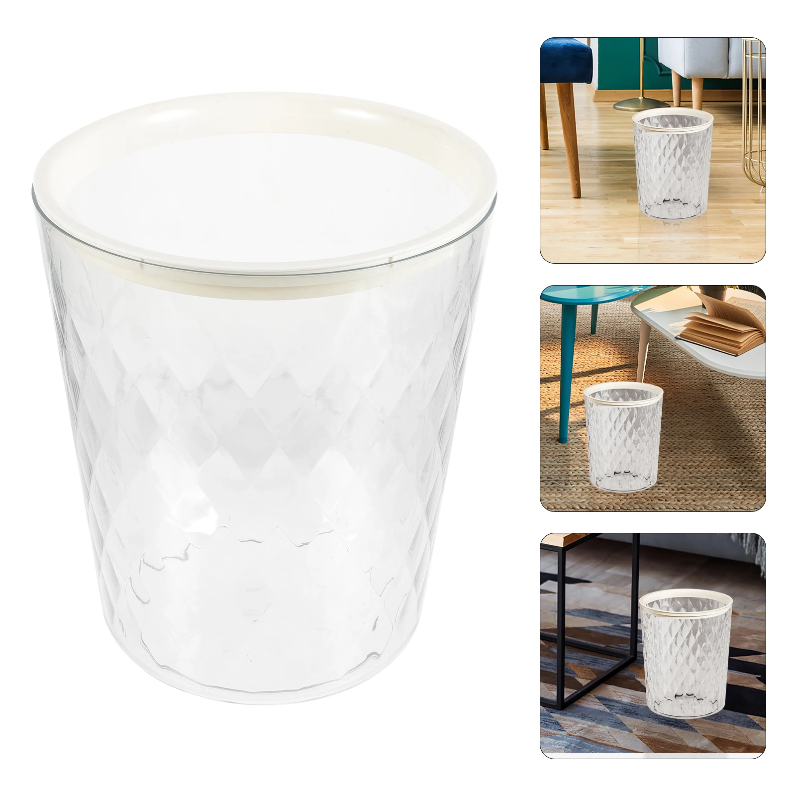 

Pressure Ring Trash Can Transparent White Small Size Bathroom Kitchen Bedroom Office Household Garbage Container Practical Waste
