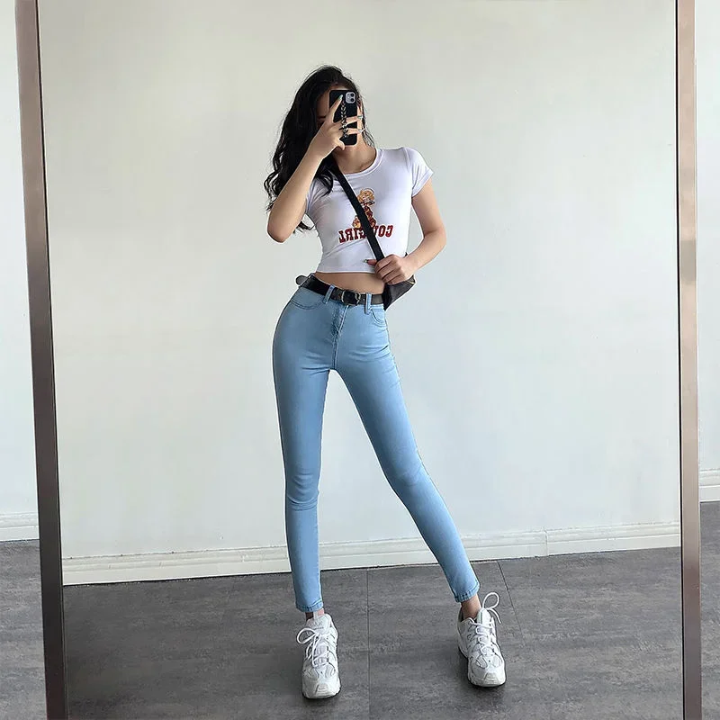 Open Crotch Outdoor Sex Pants Summer Thin  American Style Retro Denim Sexy Skinny Boyfriend Jeans for Women Peach Hip Trousers