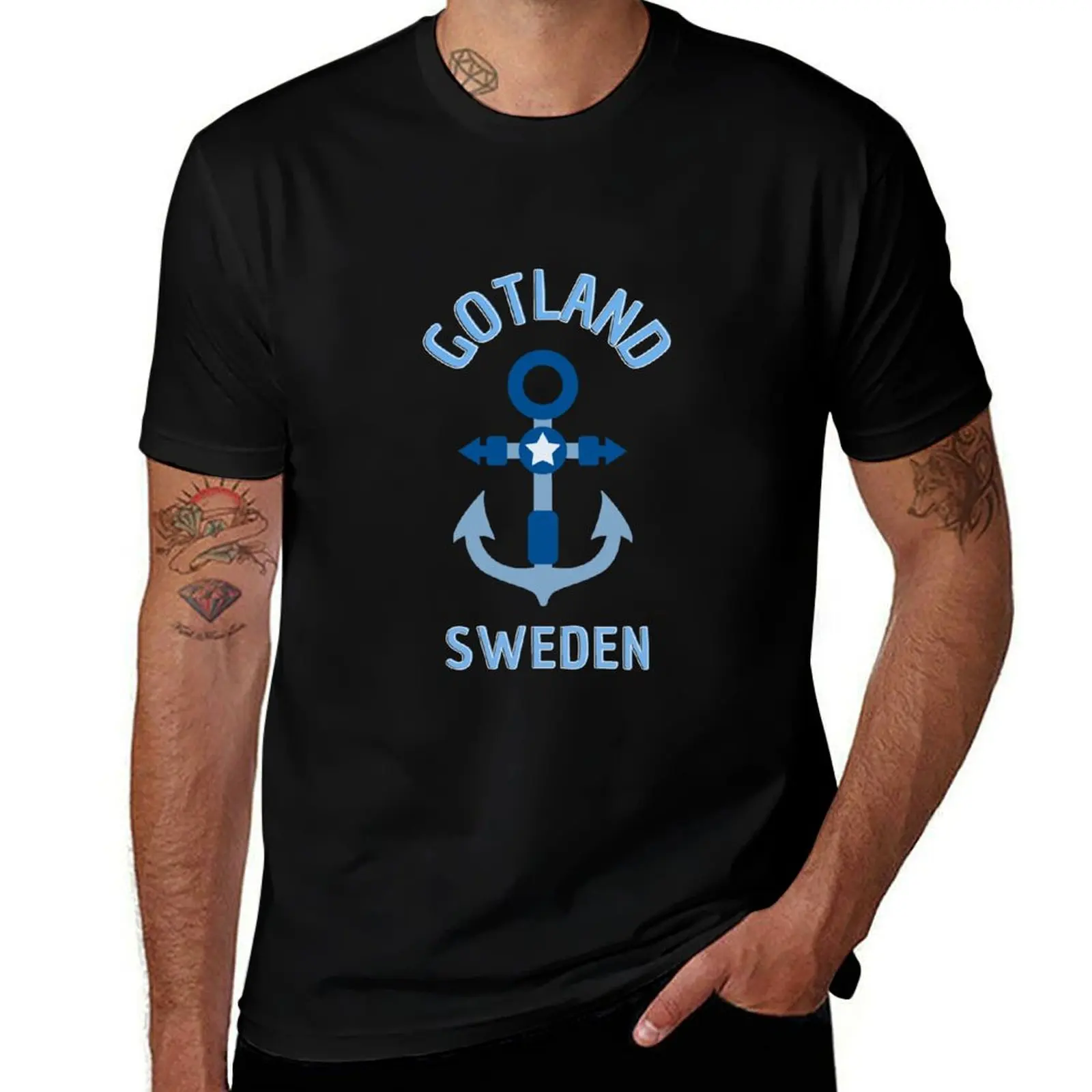 

Gotland Sweden Anchor T-Shirt Minimalist Casual Short Sleeve Top