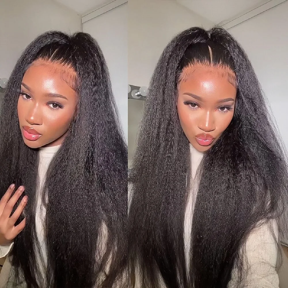 

Mongolian Hair 6x4 HD Lace Wigs Pre Cut Lace Yaki Straight Human Hair Lace Front Wigs Pre Plucked Glueless Wig Kinky Straight