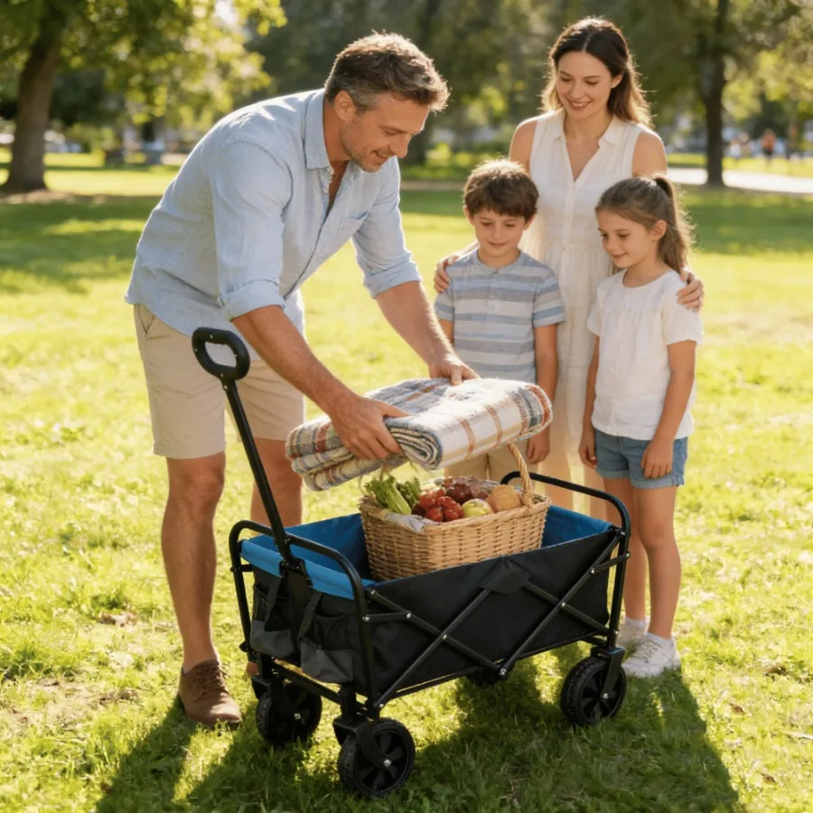 

Мини-тележка для кемпинга, складная тележка для сада, покупок, пляжа, пикника, черно-синяя