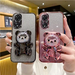A 58 A 38 A78 A 17 Glitter Bling Bear Silicone Phone Holder Case For Oppo A58 A38 A78 4G A17 OppoA58 Girl Woman Stand Back Cover