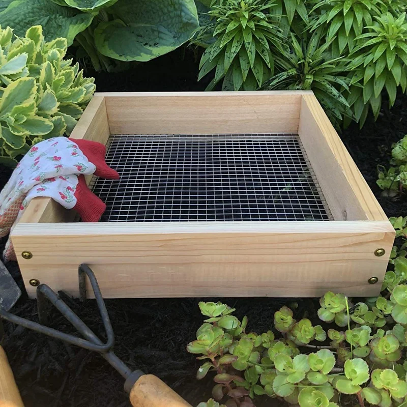 1 PCS Raw Rutes Cedar Garden Sifter As Shown Hand Held For Compost, Dirt And Potting Soil Rough Sawn Sustainable Cedar