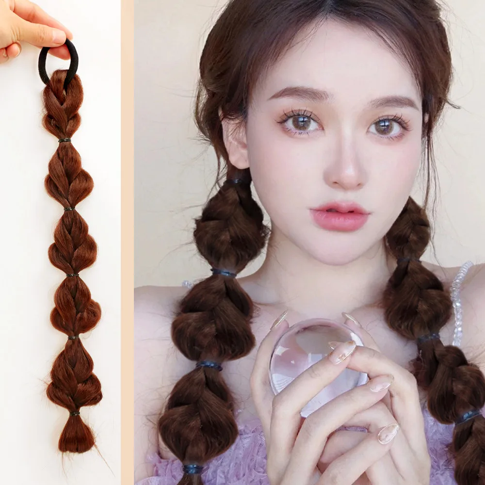 

OUCEY Synthetic Braided Hair Boxer Ponytail Hair Extensions Elastic Hair Rope Wigs Natural Black Brown Braided Ponytail