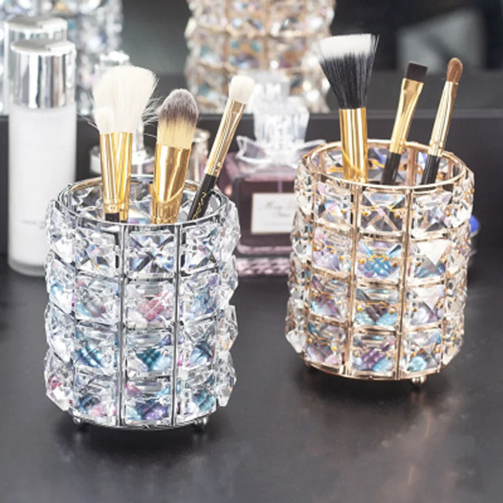 

1Pcs Silver Crystal Pen Container Durable Makeup Brush Holder Pencil Organizer Desktop Storage for Office Brush Container